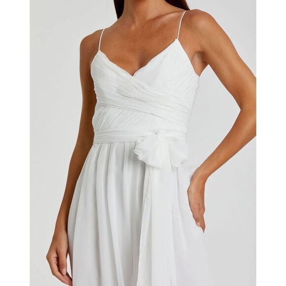 Mac Duggal NWT Flowy Faux Wrap Jumpsuit in White Size M - Picture 2 of 9